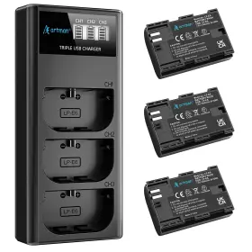 Ab00179 A Artman Lp-e6n Lp-e6 Battery 3-pack 2750mah And 3-slot Lcd Charger For Eos R