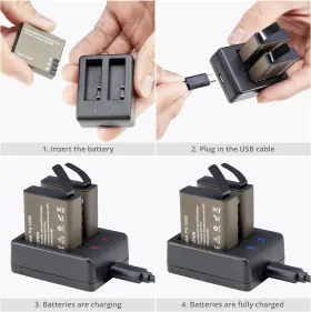 4332066877 Akaso 2 X 1050mah Rechargeable Action Camera Battery With Usb Dual Charger For A #3