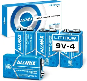 Allmax Battery Inc. Usa 445043180198 9v Maximum Power Lithium Batteries 4 Count Longest Lasting Leakproof