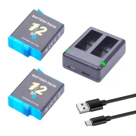2pack-2channel-gopro12 Ancbd 2 Packs Hero 12/11/10/9 2000mah High Capacity Battery With 2-channel Lcd Usb
