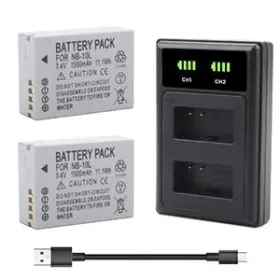 Nb-10l Ancbd 712490674653 2-pack Battery With Smart Lcd Display Dual Charger For Canon Nb 10l P