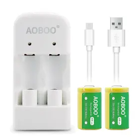 Cr15h270 Aoboo 695932342993 2pcs 3v Cr2 300mah Rechargeable Battery With Usb Charger For Photo C