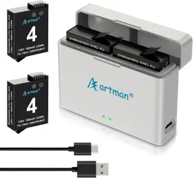 Artman 445013792796 Osmo Action 4/3 Battery 2-pack With Dual Usb Fast Charger Case Kit 1800m
