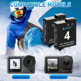 Artman 445052929948 Osmo Action 4/3 Battery 1800mah With 3-channel Usb Fast Charger Set 2-pa #2