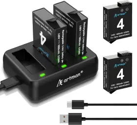 Artman 445052929948 Osmo Action 4/3 Battery 1800mah With 3-channel Usb Fast Charger Set 2-pa