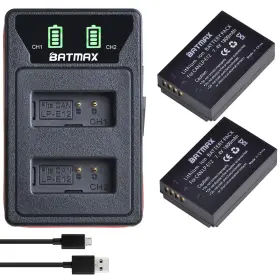 Lp-e12 Batmax 734830884331 2packs Lp E12 Battery 1800mah Led Dual Bulit-in Usb Charger For Ca