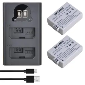 Lp-e5 Batmax 734830884522 2packs Battery Lcd Dual Usb Charger With Type C Port For Canon Eos Re