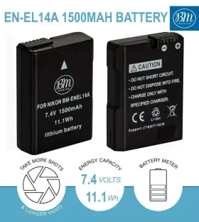 Bm-enel14k2-c Bm Premium Pack Of 2 En-el14a Batteries And Charger For Nikon D3100 D3200 D330