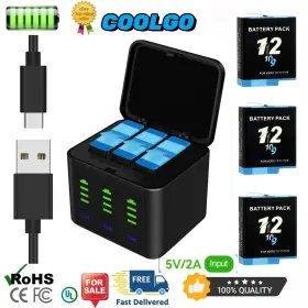 219875 Coolgo 3 Pack Hero 12 Battery And 3-channel Charger For Gopro 9 10 11