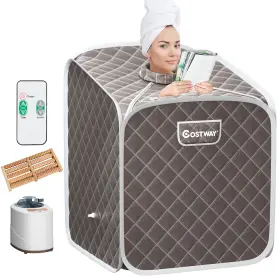 B79us-gra2468 Costway Portable 2l Steam Sauna Spa Tent W/chair Home Weight Loss Detox Grey