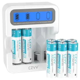 Czvv J818j Q032k Lithium Rechargeable Aa 1.5v Batteries With 2.5ftft Lcd Fast White Charger Comb