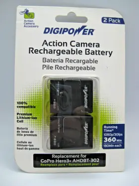 Bp-gp302-2 Digipower Two Replacement Batteries For The Gopro Hero 3 Hero3 Ahdbt-302