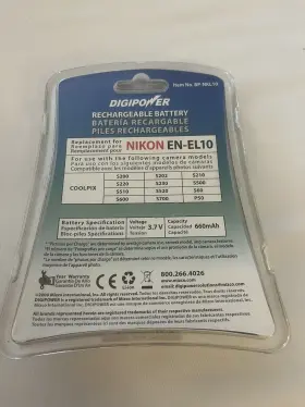 Bp-nkl10 Digipower Rechargeable Battery For Nikon En-el10 Coolpix 230 Pictures Per Charge #2