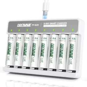 Dreamme 717206416831 Rechargeable Aa Lithium Batteries With 8-bay Fast Charger - 8 Pack 1.5v 3600m