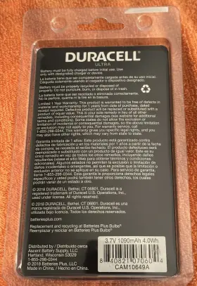 Cam10649a Duracell 840821070604 Ultra Rechargeable Digital Camera Camcorder Battery 3.7v #2