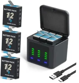 Gp05 E Egaoway 3-pack 2000mah Battery Charger Kits For Gopro Hero 12 With 3-channel