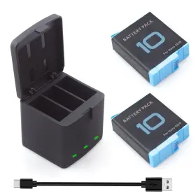 E Ersy 751565202070 2 Pack Batteries Fit For Gopro Hero 10 9 Black 3-channel Battery Charg