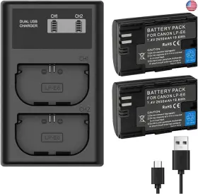 Lp-e6n Focruzom 792671879848 2 Pack Lp-e6 Replacement Batteries And Dual Usb Charger Compatible With