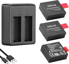 3-1350 Geekam Action Camera Battery Pack 1350mah Rechargeable 3-pack Blue Red