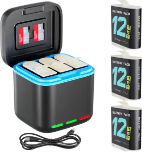 Hongdak 744963353000 3pcs Rechargeable Battery With Charger For Gopro Hero 12/11/ 10/9 Accessories