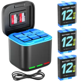 Hongdak 769293278373 Battery Charger Kit For Gopro Hero 12 11 10 9 Black 3-pack 2000mah A