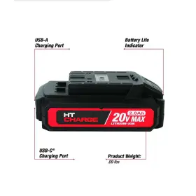 Hyper Tough 820909800392 20v Max 2.0ah Lithium-ion Battery Pack With Usb-a And Usb-c Ports #3