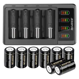 Rcr2 Jesspow 613464784463 Cr2 Rechargeable Batteries And Charger 450mah 3.7v Battery 8 Pack