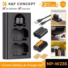 Kf28.0018 K&f Concept Np-w235 Battery 2x And Dual Lcd Charger For Fujifilm 2200mah