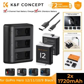 Kf28.0032 K&f Concept 3-channel Fast Battery Charger 2x For Gopro Hero 12/11/10/9