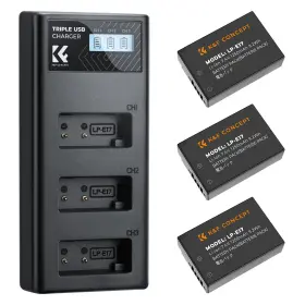 Kf28.0052 K&f Concept 3-pack Lp-e17 Battery And Upgraded 3-slot Lcd Charger For Canon Eos R100 R50