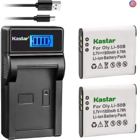 Li-50b Kastar 636790618905 Battery X2 And Lcd Slim Usb Charger For Olympus Li50b