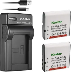 Ch-slim-2b-cnp40 Kastar Battery X2 And Slim Usb Charger For Cas Np-40 Exilim Red Green