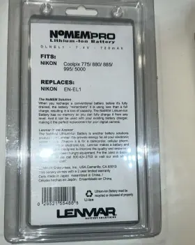 Enel1-np800-gen Lenmar Replacement Rechargeable Battery For Nikon En-el1 Coolpix Dlnel 1 Nomem #2