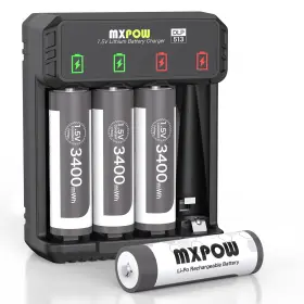 3400mwh Mxpow 753775359131 Rechargeable Aa Batteries 4 Pack With Charger High Power Lithiu
