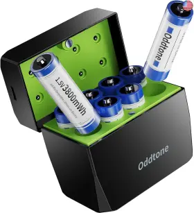 Odraab-01b Oddtone Rechargeable Aa Batteries Lithium With Charger 8 Pack 1.5v High Power