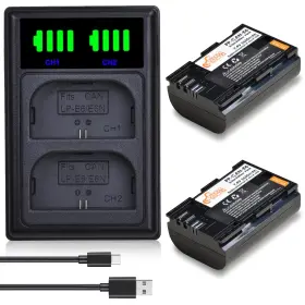Pp-lp-e6-lp-e6n-dual-usb Pickle Power Lp-e6 Lp-e6n Battery And Led Dual Usb Charger Compatible With 5d Mark Ii/iii/