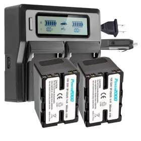 Bp-u352bc Power2000 2x Sony Bp-u35 2800mah 41wh Li-ion Battery With Dual Bay Lcd Charger