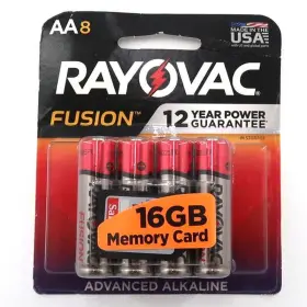 Rayovac 012800530274 Fusion Premium Alkaline Aa Batteries 8 Count With Sd Card