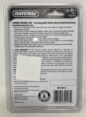 Rv-3011 Rayovac Rechargeable Nimh Camcorder Battery New Old Stock 6v 2000mah #3