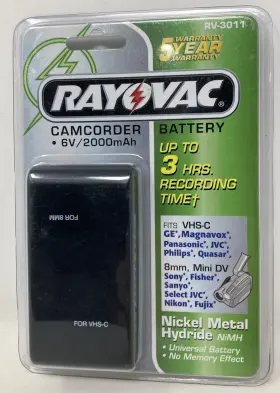 Rv-3011 Rayovac Rechargeable Nimh Camcorder Battery New Old Stock 6v 2000mah