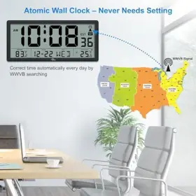 Cl6007 Shenzhen Litian Technology Co. Ltd Atomic Clock With Indoor Outdoor Temperature - Easy To Read Self Setting #3