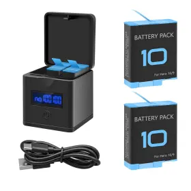 Suptig 744591828833 2 Pack Batteries And Charger For Gopro Hero 12/11/10/9 Black 3-channel Batte