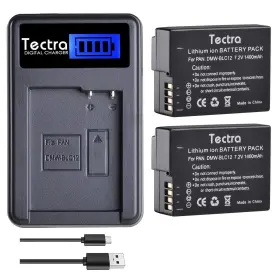 Dmw-blc12pp Tectra 614405069212 2-pack Dmw-blc12 Battery Lcd Charger For Panasonic Lumix Dmc-fz