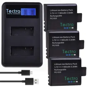 Pg1050 Tectra 614405069748 3-pack Rechargeable Action Camera Battery And Lcd Dual Charger
