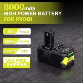 P108compatible Tenhutt 616430449274 8.0ah Replacement Battery For Ryobi 18v With One