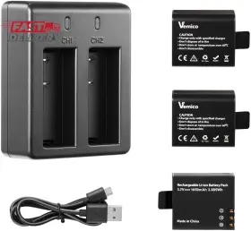 Vemico 313050564546 Action Camera Battery 3x1050mah Rechargeable Sports Batter