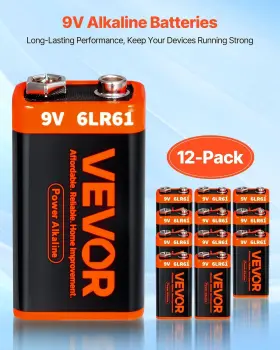Vevor 197988149965 9v Alkaline Batteries 12-pack 9 Volt Battery For Smoke Detector Long Lasting