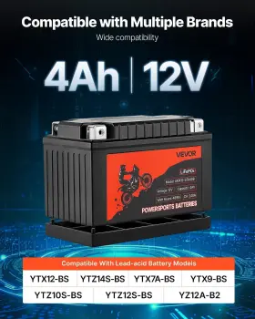 Ytx12-bs Vevor 197988530398 Motorcycle Battery 12v 4ah High Performance Powersports