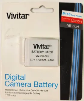 Viv-cb-6lh Vivitar Digital Camera Battery 3.7v 1700mah 6.3wh Pack For Canon Nb-6lh