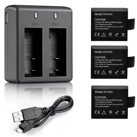 Vvhooy 603849463113 3 X 1050mah Rechargeable Action Camera Battery With Usb Dual Charger Compatib